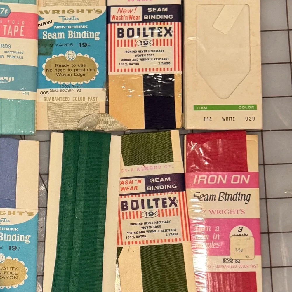 Vintage Wrights Boiltex Seam Binding Bias Tape Lot Rayon Cotton Sewing Notions